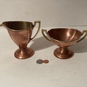 2 Vintage Copper and Brass Metal Containers, Sugar, Crea, Manning Bowman Co.
